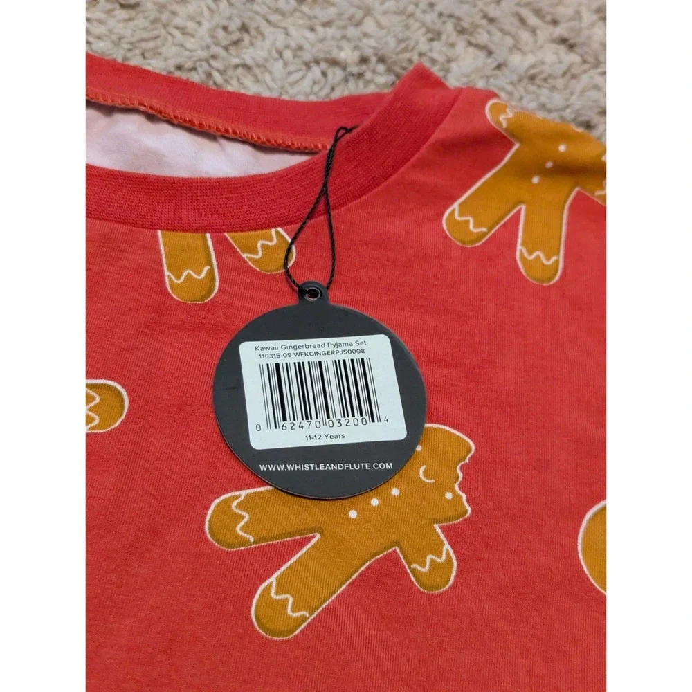 Whistle & Flute Gingerbread Pajama Top Shirt Kids Sz 11 12 Bamboo Organic Cotton